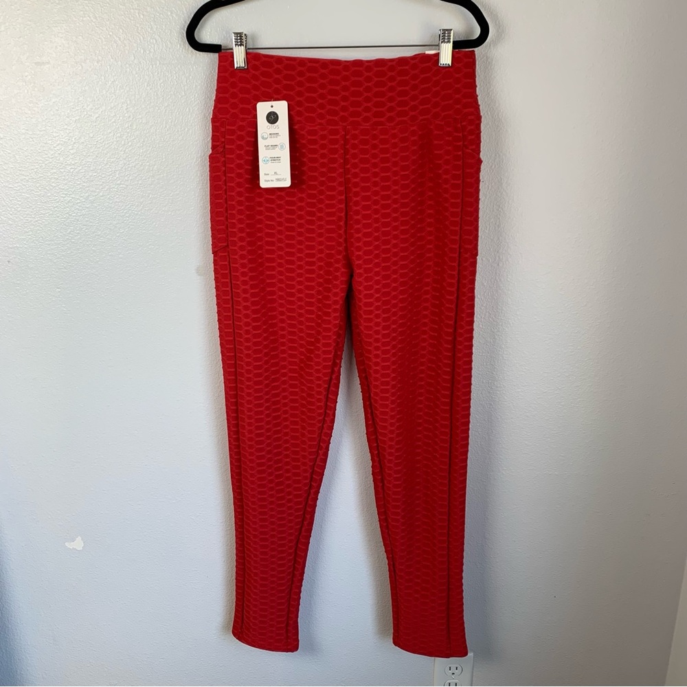 Otos Active Red Waffle Fleece Lined Booty enhancing Leggings Size XL
